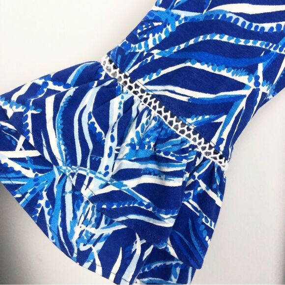 LILLY PULITZER | Blue Print Bell Sleeve Round-neck Top Women’s Size X-Small - Picture 5 of 8